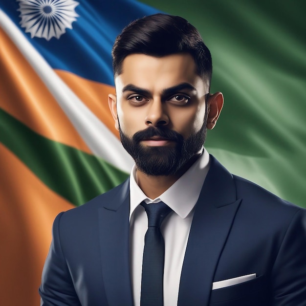 Cricket player virat kohli with india Flag generated by AI