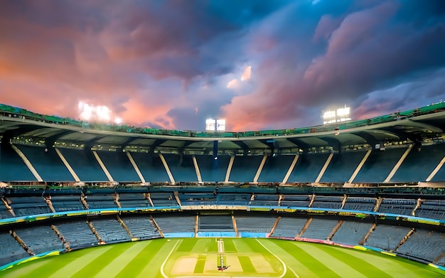 Cricket Stadium at Dark Night Background Photo generative ai