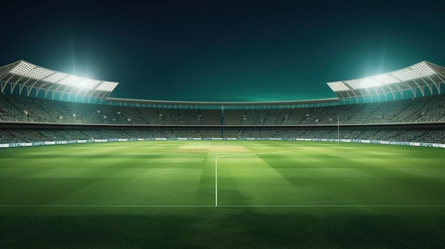 Photo cricket stadium in lights and flashes generative ai