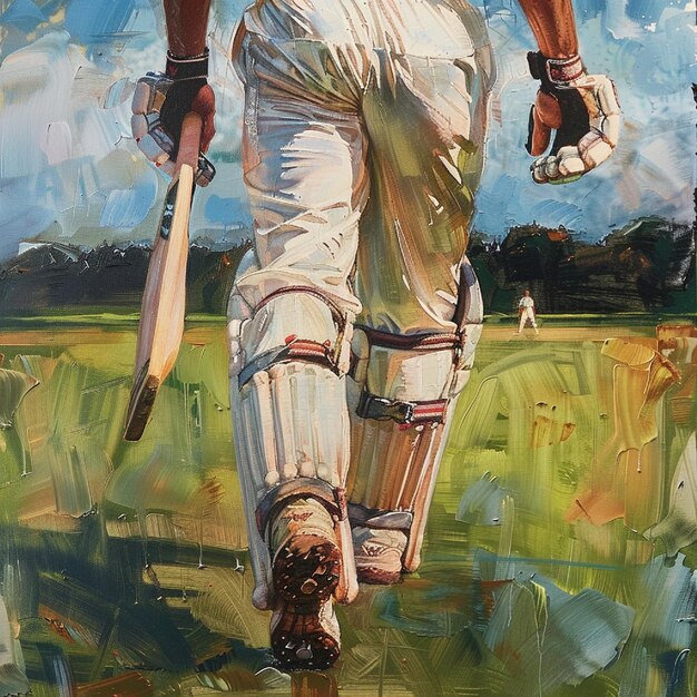 cricket thigh guard and a batsman walking onto the field