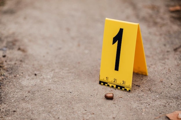 Photo crime scene with yellow signs