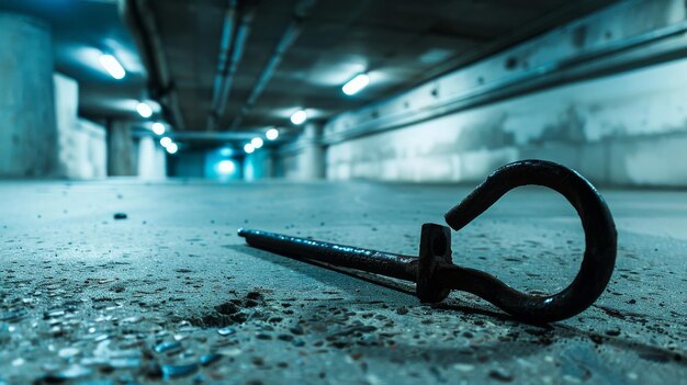 Photo crime tool crowbar on concrete parking garage cold threatening