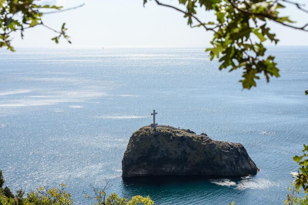 Crimea Balaklava September 15 2019 top View of the Black sea Seascape in summer