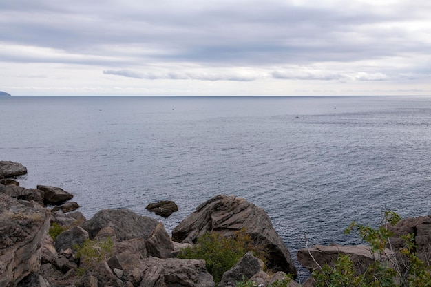 Crimean Black Sea coast landscape sea mountains and sky the concept of travel and tourism