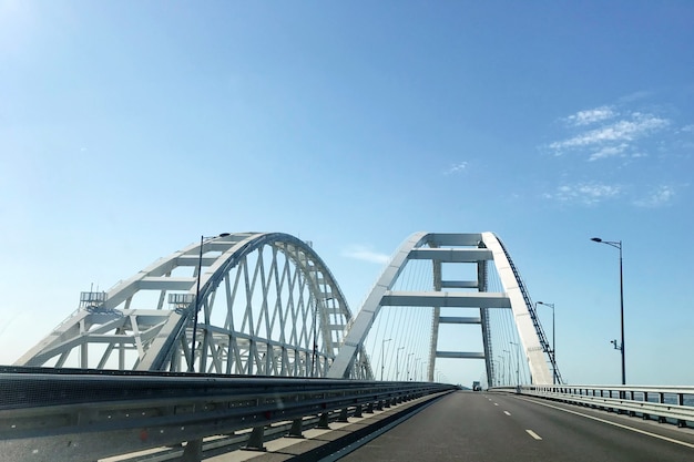 Crimean bridge. Road bridge connecting the banks of the Kerch Strait between Taman And Kerch