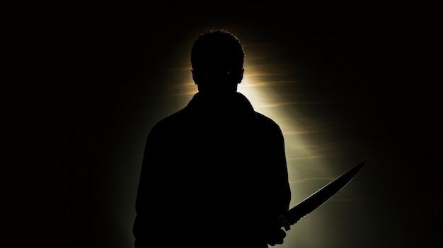 Photo criminal holding knife in silhouette