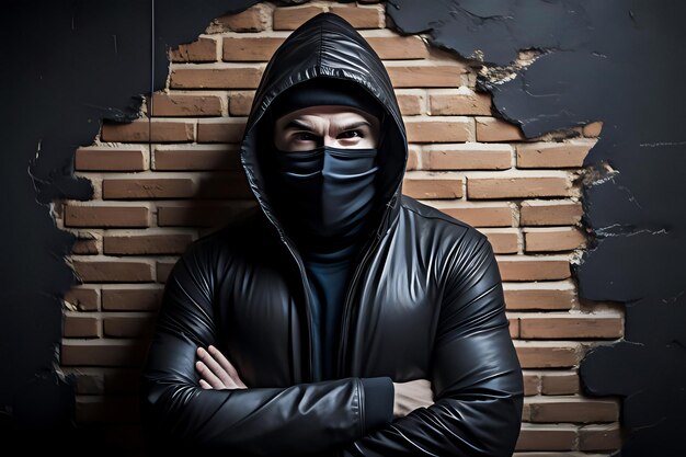 Photo criminal wearing black mask and hoodie