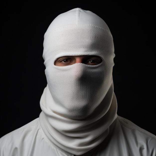 Criminal wearing white balaclava in dark