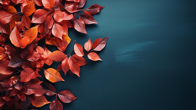 파란색에 붉은 잎이 있는 진홍빛 캐노피 가을 배경
