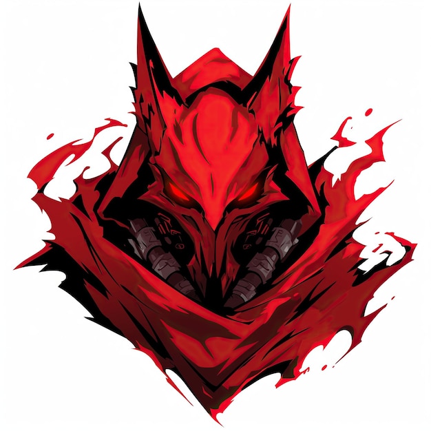 Crimson demonic mask on a white background 2D logo
