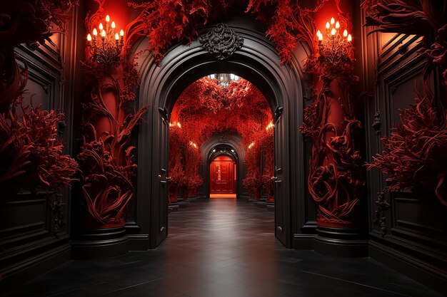 Photo crimson gateway an intense red entrance with artistic stylization