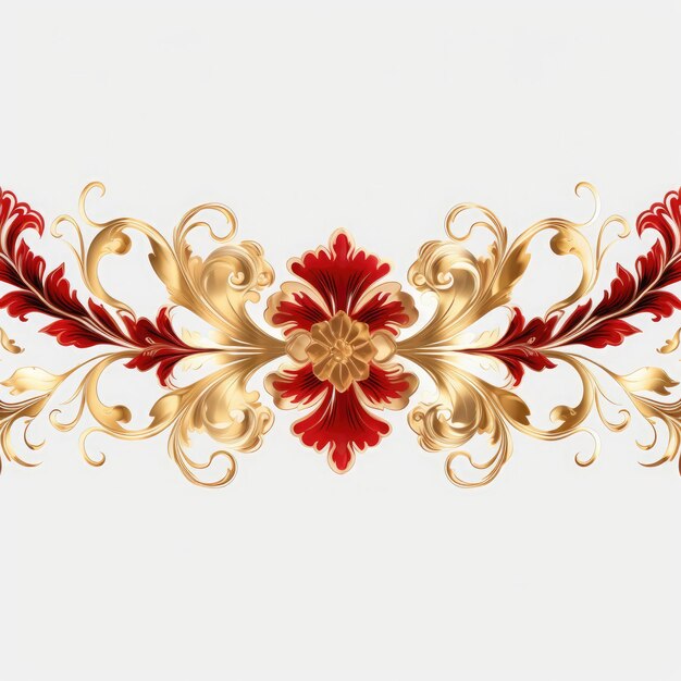 Photo crimson gold luxury decorative filigree elaborate on white background ai generated