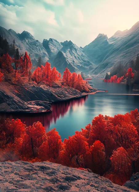 Crimson Lake Valley A Mountain Sanctuary with Scarlet Trees