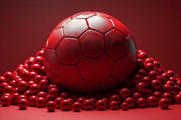 Crimson penetration soccer ball forcefully piercing a crimson barrier