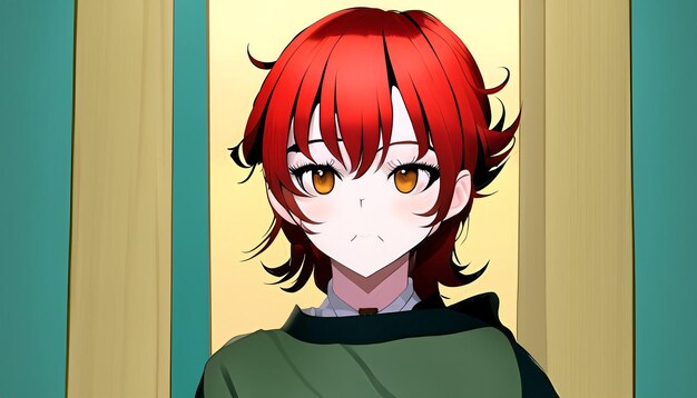 Crimson Resolve Anime Girl with Short Spiky Red Hair and a Determined Expression Unveiling the