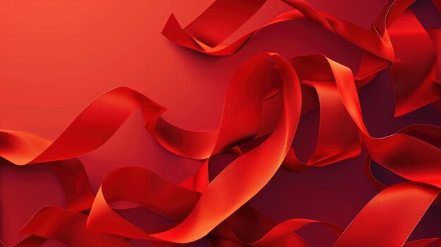 Crimson Symphony Vibrant Dance of Scarlet Ribbons on a Scarlet Canvas