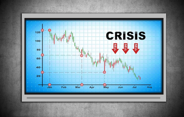 Crisis chart on blue screen