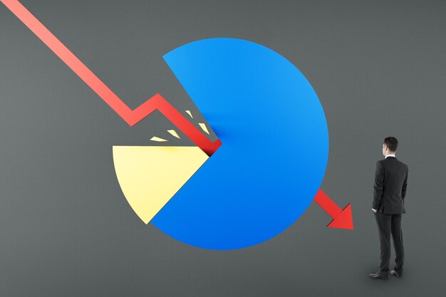 Foto concetto di crisi con l'uomo d'affari che guarda la freccia rossa che rompe il diagramma di affari
