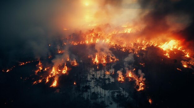 아마존 상공에서 화재에 대한 위기 항공 개념