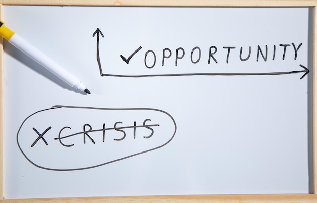 Кризис и возможности на доске Бизнес-концепция