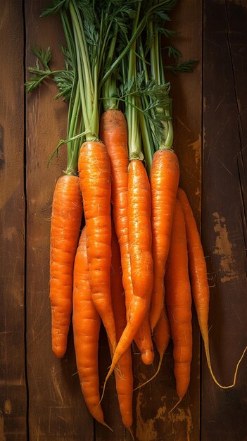 Crisp carrots arranged on a wooden table farm fresh goodness Vertical Mobile Wallpaper