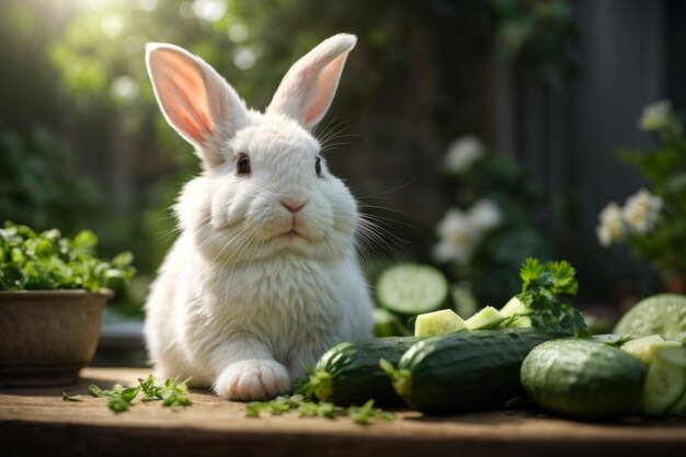 Crisp Cucumber Treat Blissful Blanc de Hotot Rabbit's Adorable Snack