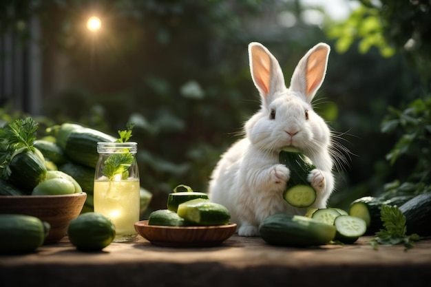Crisp Cucumber Treat Blissful Blanc de Hotot Rabbit's Adorable Snack