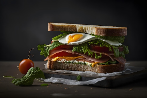 Crisp and delicious sandwich made of ingredients for breakfast food photography