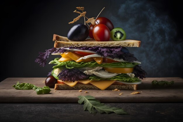 Crisp and delicious sandwich made of ingredients for breakfast food photography