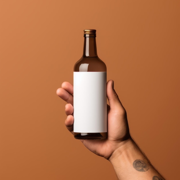 Графический дизайнер с бутылкой на коричневом фоне
