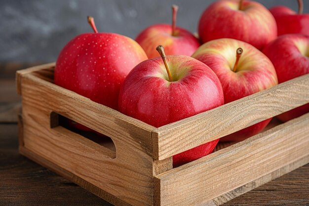 Crisp harvest apples in wooden box space for culinary creativity