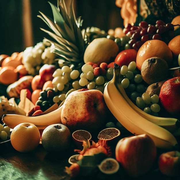 Foto frutti croccanti e deliziosi presentati magnificamente su una scrivania bianca ai