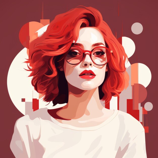 Photo crisp neopop illustration of a young woman with red hair and sunglasses