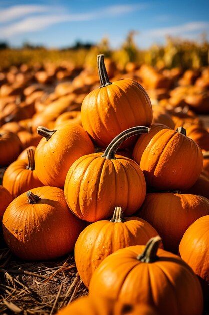 Crisp pumpkins in autumn agricultural market