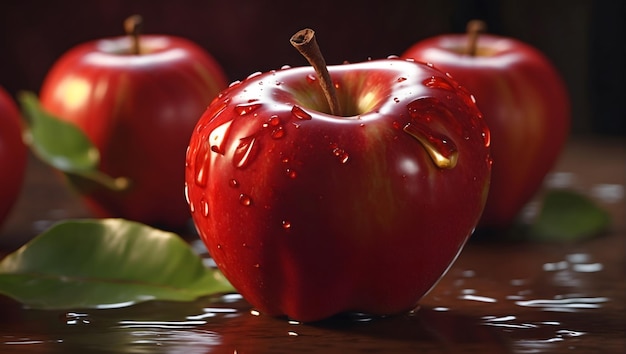 A crisp red apple with a shiny surface