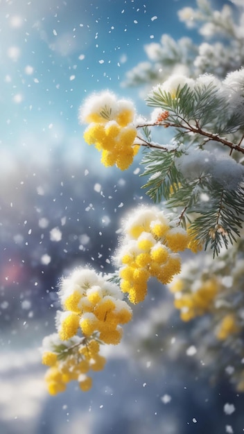 Crisp Winter Card Warm Mimosa Watercolor Wallpaper from Southern France