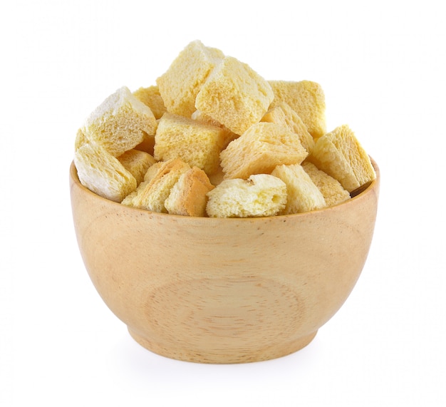 Crispy Bread in wood bowl on white background