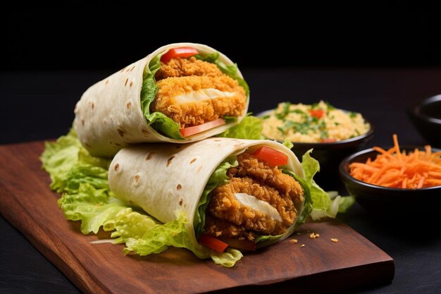 Photo crispy chicken caesar salad wrap platter