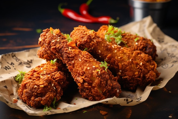 Crispy chicken drumsticks grilled kfc style with crackers takeaway