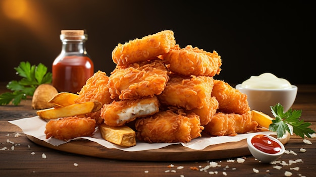 Foto nuggets di pollo croccanti su sfondo scuro