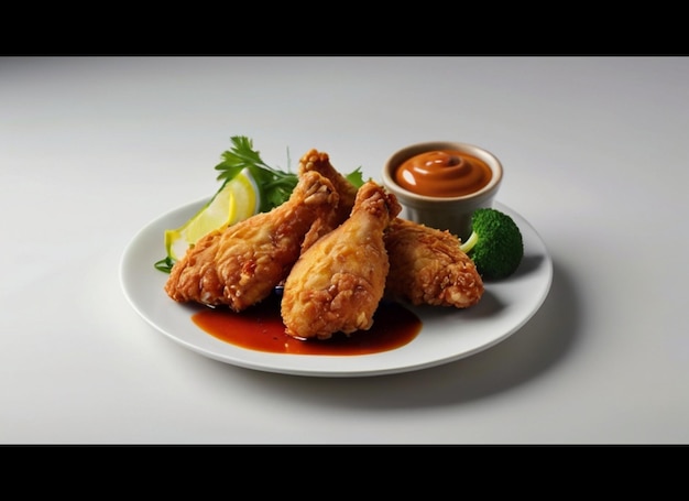 Photo crispy chicken plate in white baclground