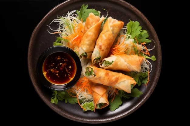 Photo crispy chicken spring roll authentic vietnamese delight captured in topview shot