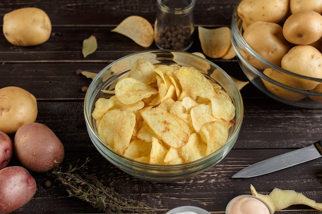 Crispy chips and raw potato