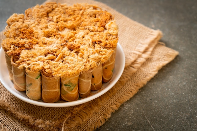 crispy coconut roll with dried shredded pork