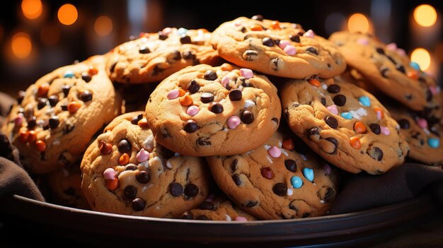 crispy cookies with chocolate topping on a plate with black and blur background