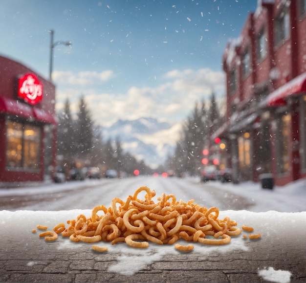 Photo crispy crunchy pretzels on the street in winter