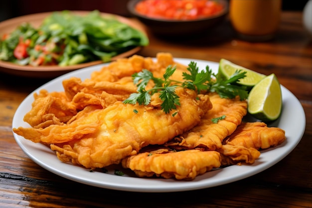 Photo crispy delights expertly fried fish served with traditional patacones or tostones