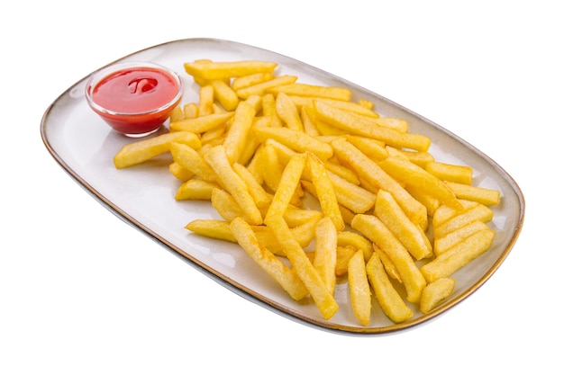 Crispy french fries with ketchup ready to eat