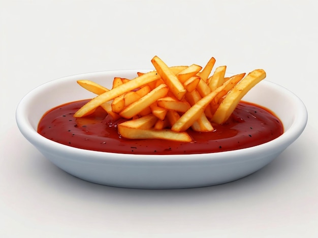 Crispy french fries with ketchup and sauce