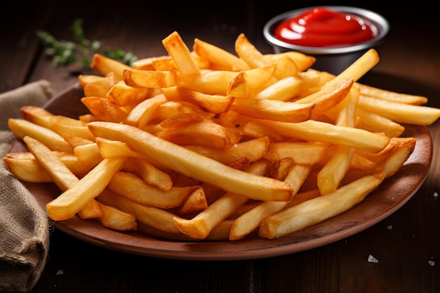 Crispy french fries with ketchup